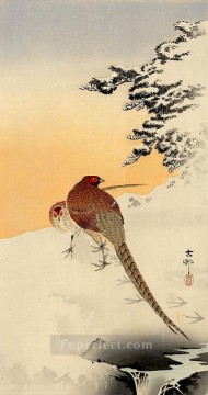 Ohara Koson Painting - pheasants on the snow Ohara Koson Shin hanga
